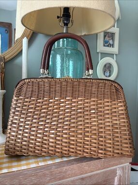 Vintage Brown Woven Top-Handle Bag
